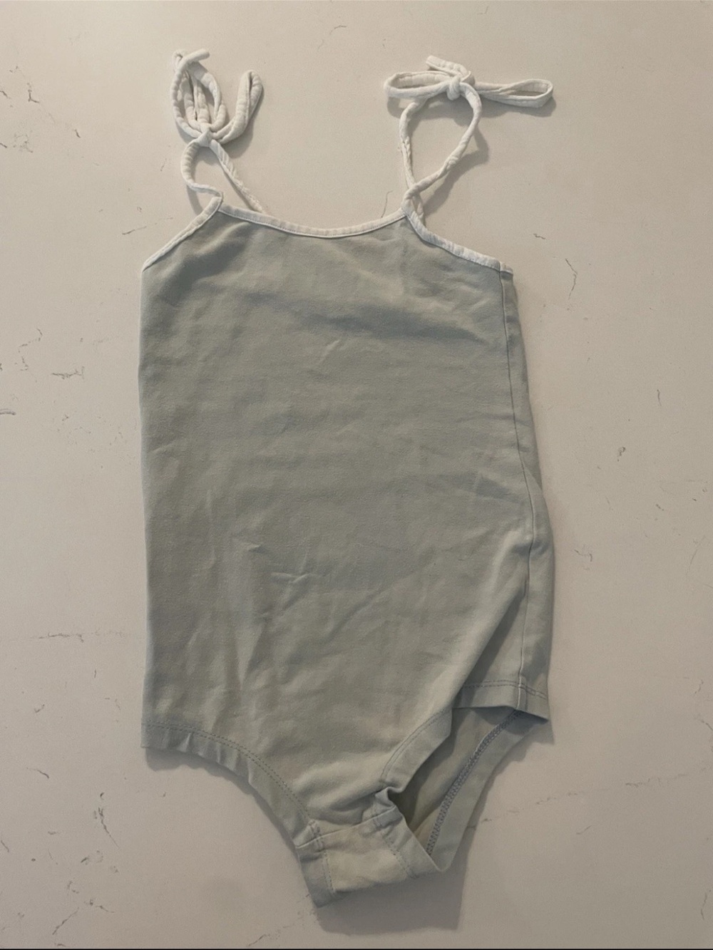 Kids Sage Green One-Piece Swimsuit with White Tie Straps